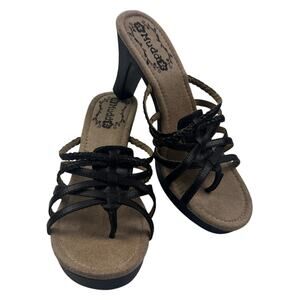 Mudd Y2K Festival Vibes Brown Faux Leather Strappy Slip On Heels Women's Size 9